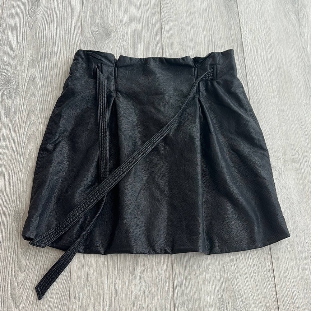 Free People Mini Black Faux Leather Skater Skirt